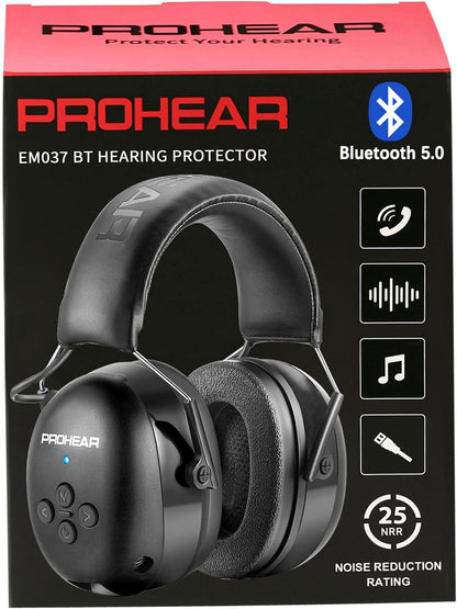 PROHEAR 037 Gel Ear Pads Bluetooth 5.0 Hearing Protection Earmuffs  for Mowing Workshops Snowblowing - Black