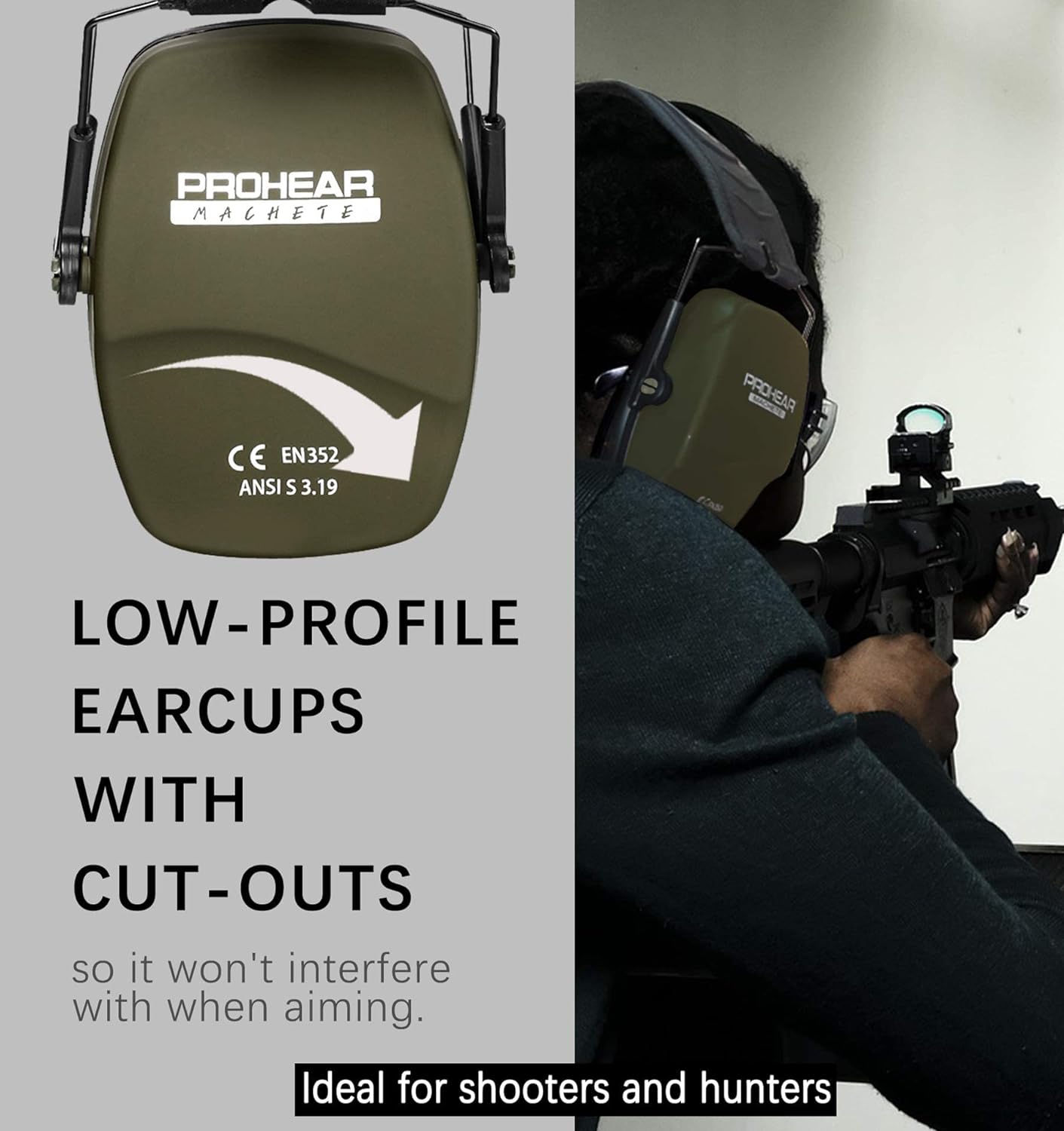 PROHEAR 016 Shooting Ear Protection Earmuffs 2 Pack - Green+Brown