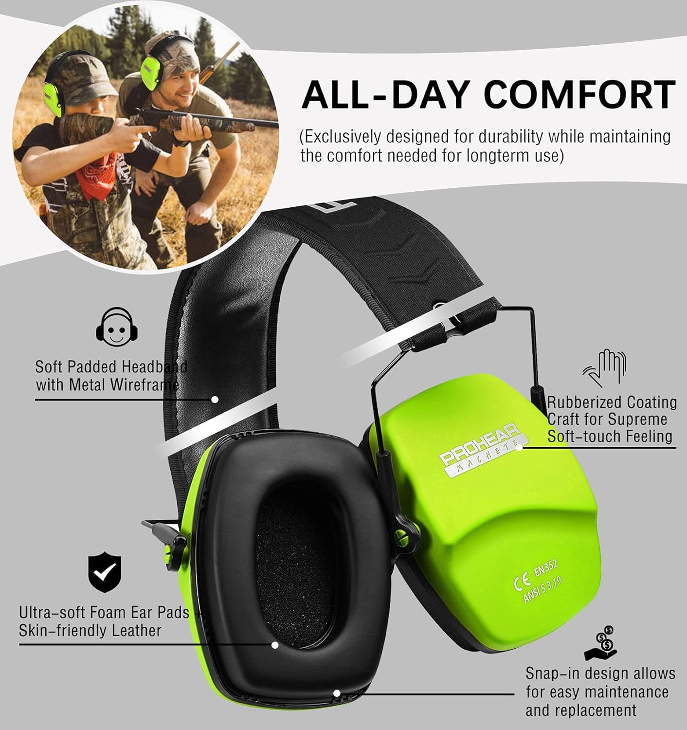 PROHEAR 016 Ear Protection Safety Earmuffs for Shooting - Green