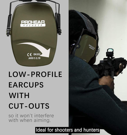 PROHEAR 016 Shooting Ear Protection Earmuffs 2 Pack - Black+Green