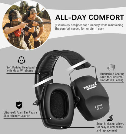 PROHEAR 016 Ear Protection Safety Earmuffs for Shooting - Black