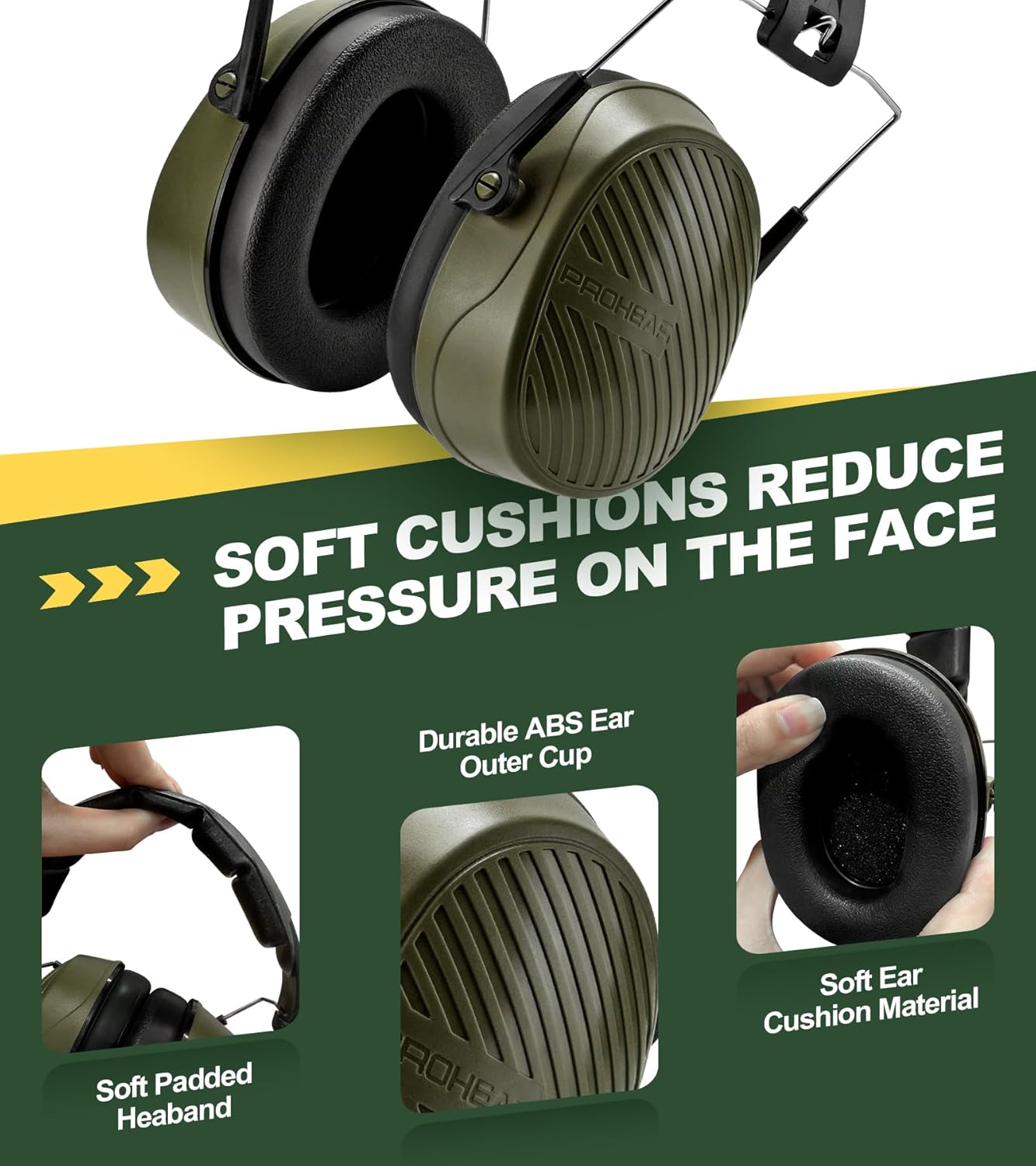 PROHEAR 038 Shooting Ear Protection Earmuffs for Kids & Adults - Suitable for Hunting, Woodworking, Snow Blowing(Green)