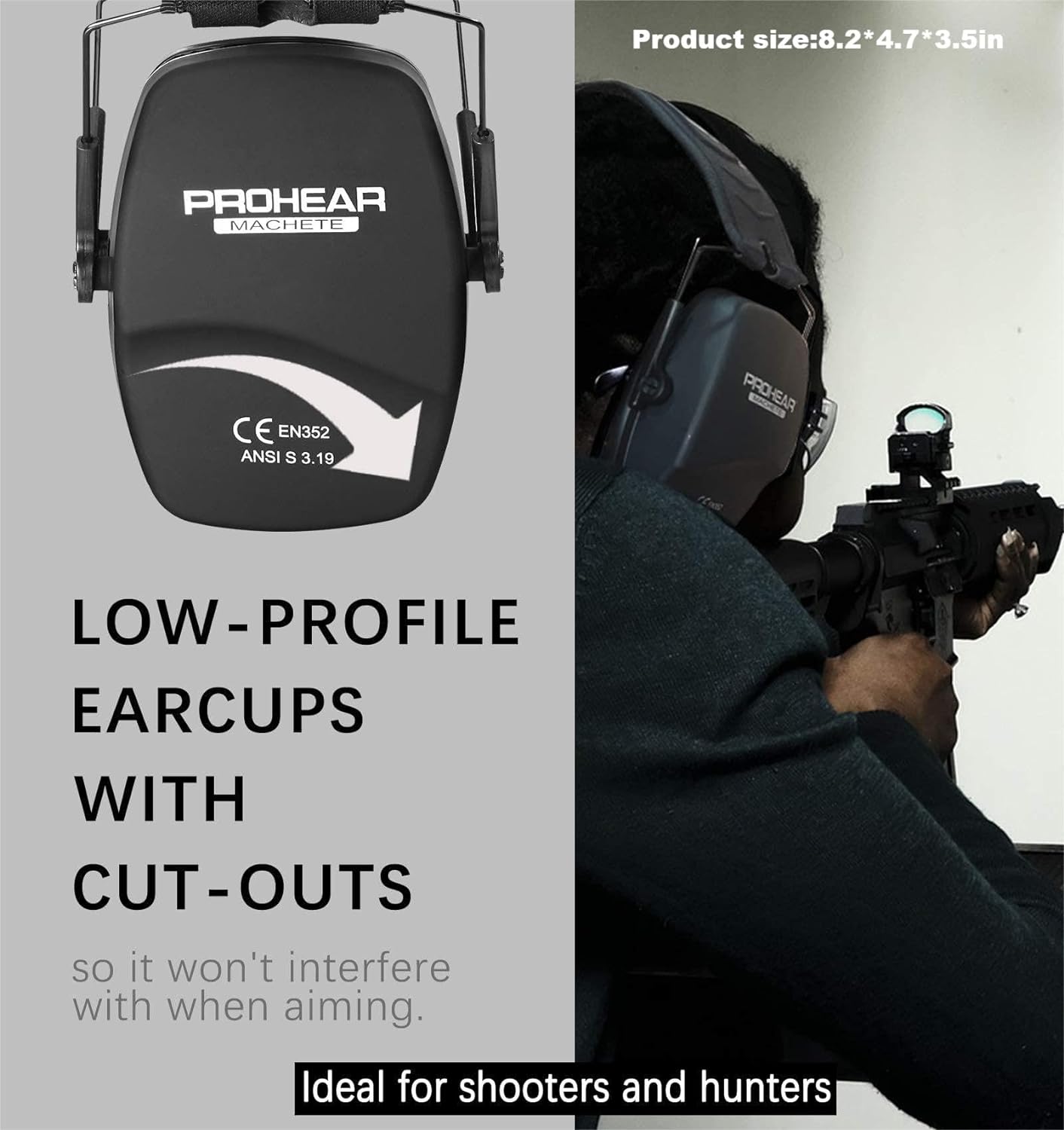 PROHEAR 016 Ear Protection Safety Earmuffs for Shooting - Black