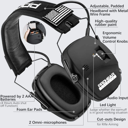 PROHEAR 030 Digital Electronic Shooting Ear Protection Sound Amplification Earmuffs, Black