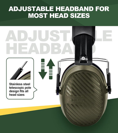 PROHEAR 038 Shooting Ear Protection Earmuffs for Kids & Adults - Suitable for Hunting, Woodworking, Snow Blowing(Green)