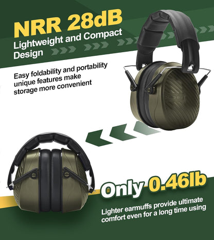 PROHEAR 038 Shooting Ear Protection Earmuffs for Kids & Adults - Suitable for Hunting, Woodworking, Snow Blowing(Green)