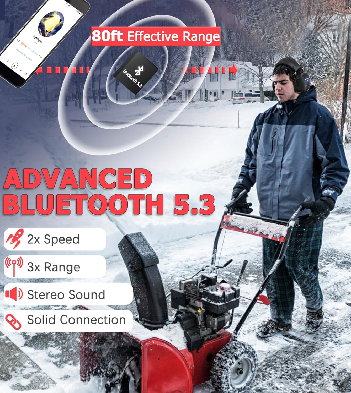 PROHEAR 037 Bluetooth 5.3 Hearing Protection Headphones with Rechargeable 1500mAh Battery, 30dB SNR Safety Noise Reduction Ear Muffs 120H Playtime for Mowing, Workshops, Snowblowing