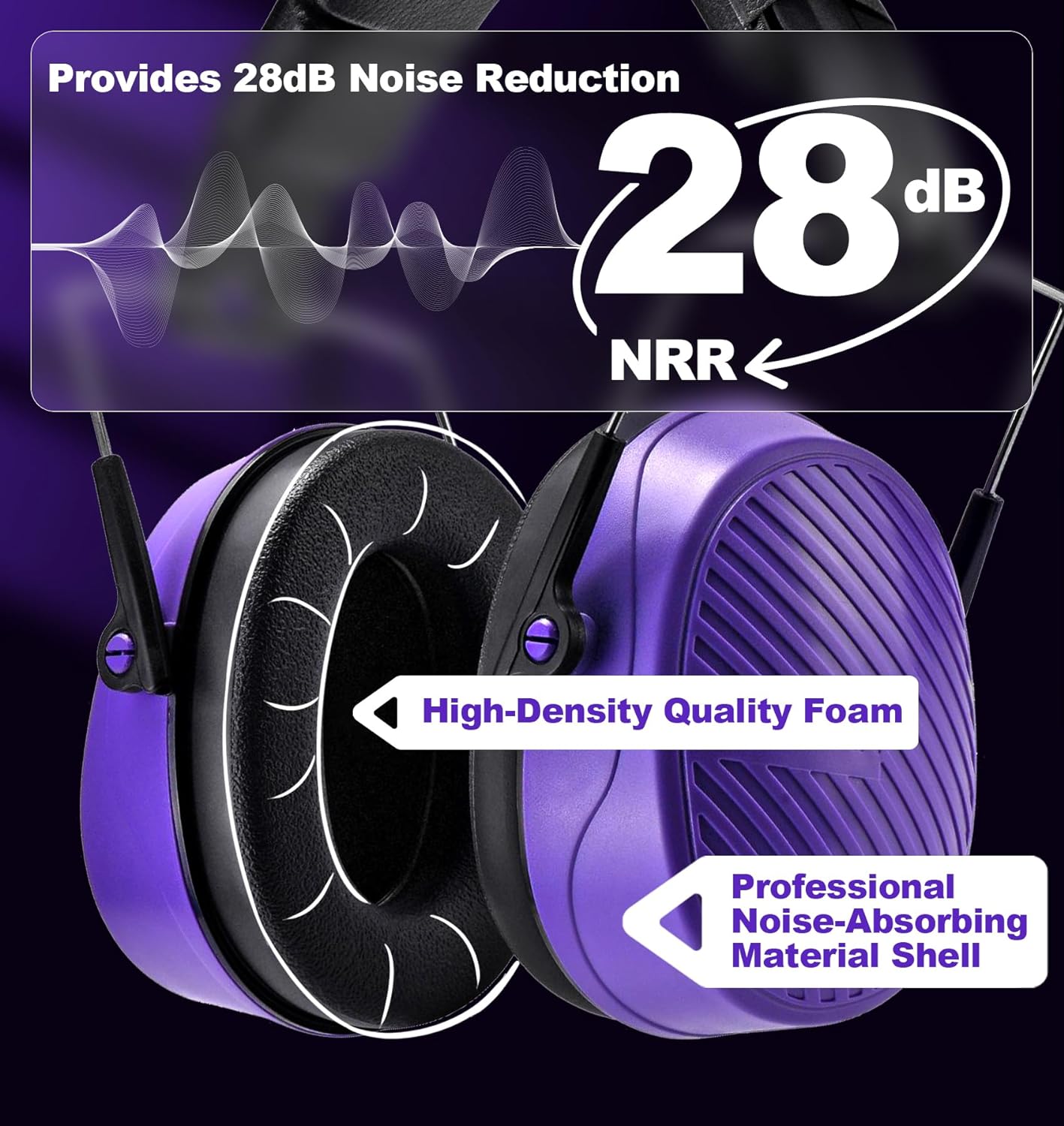 PROHEAR EM038 Compact Foldable Headset for Shooting Construction Power Tools, Purple