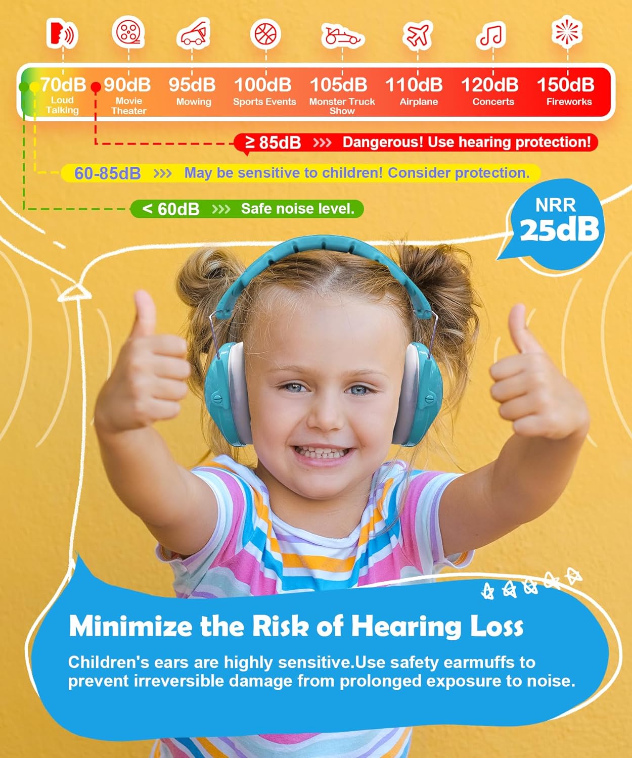 PROHEAR 032 2.0 Kids Noise Cancelling Earmuffs - Blue and Pink, 2 Pack